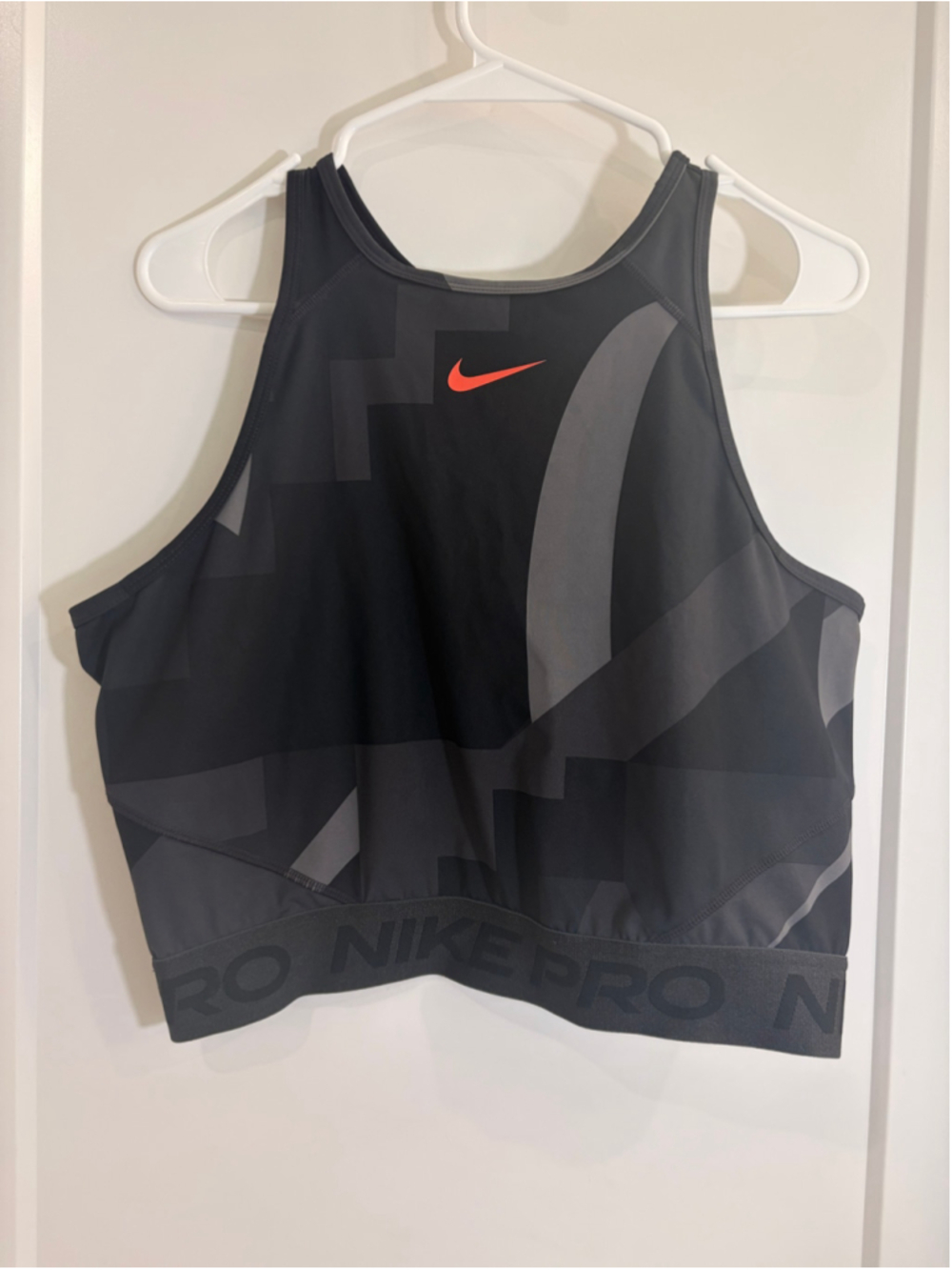 Nike Pro Dri-FIT High Neck Cropped Tank Top Graphic Black Gray Women’s XL